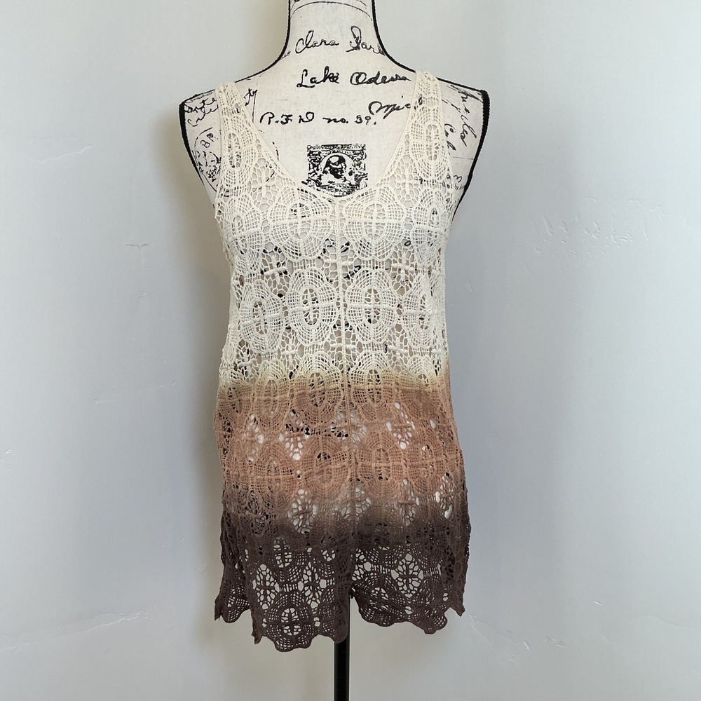 Coco + Carmen Crochet Lace Tank Top Womens S/M Brown Ombre Boho Excellent - Picture 1 of 4